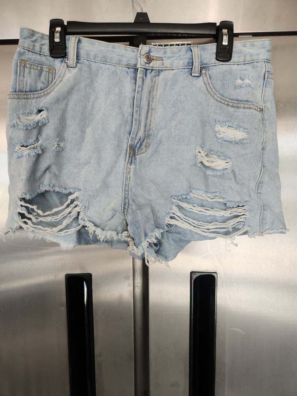 SHEIN Womens Denim Shorts XL 12 Light Wash Distressed High Rise Cutoff Jean Y2K